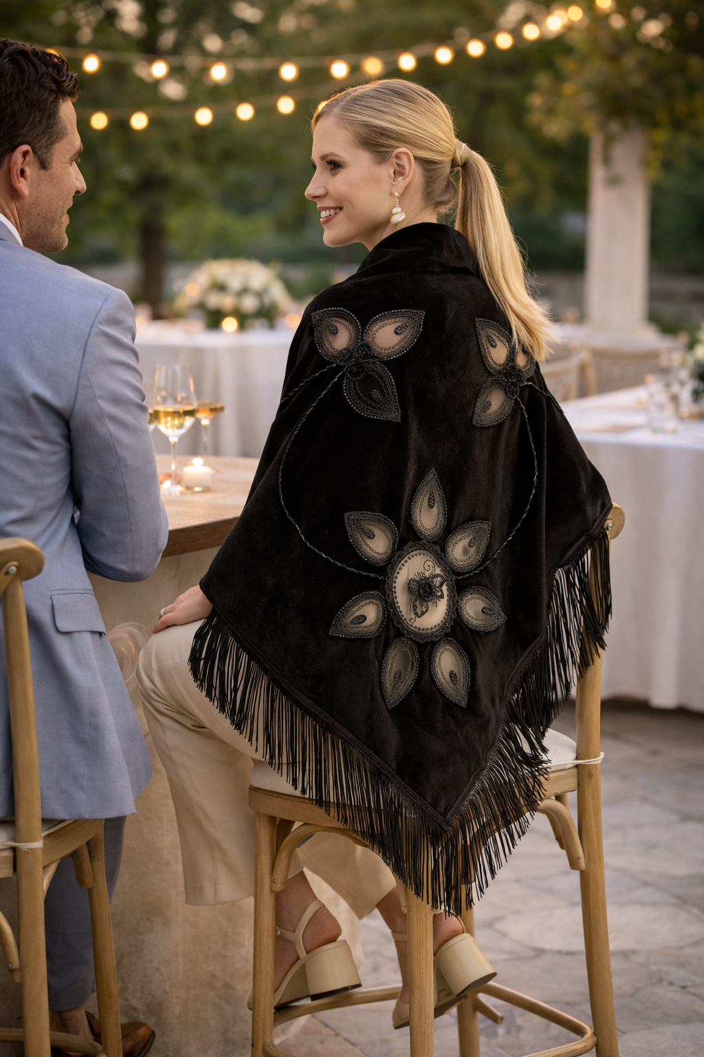 Velvet Shawl Embroidered and Crystal Embellishments