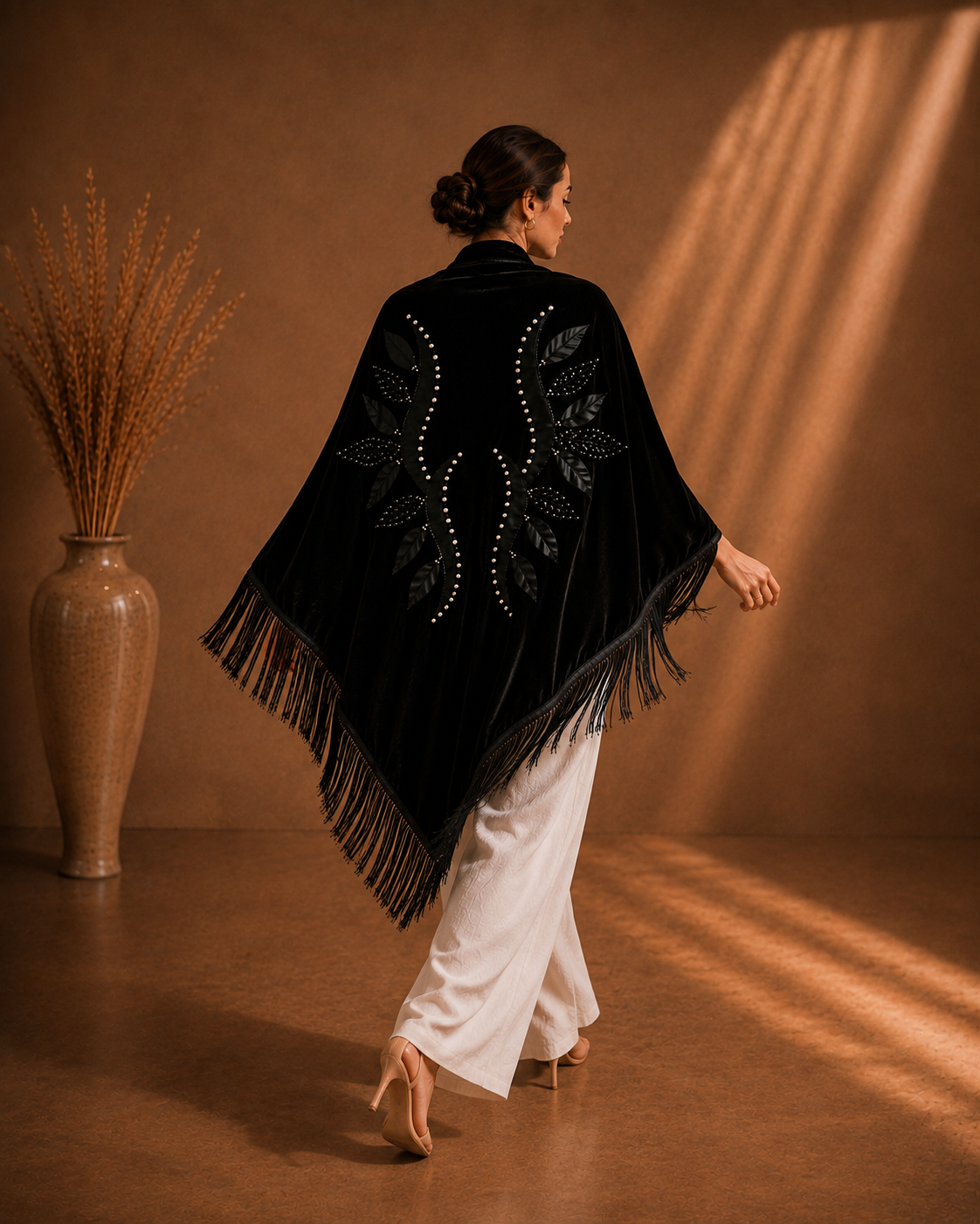 Velvet Black Shawl with Beaded Embellisment