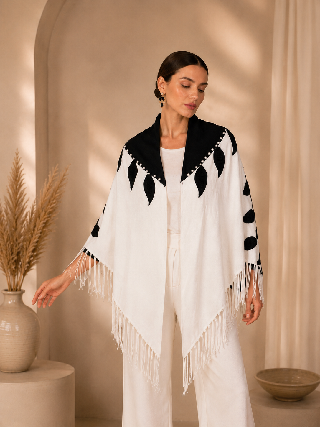 Black and Ivory Knit Shawl