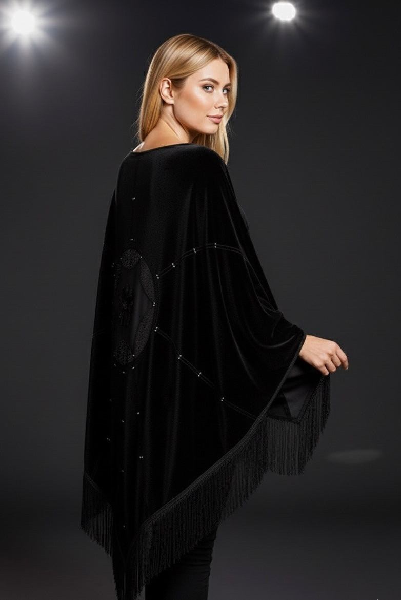 Velvet Shawl with Crystal Stones and Tulle