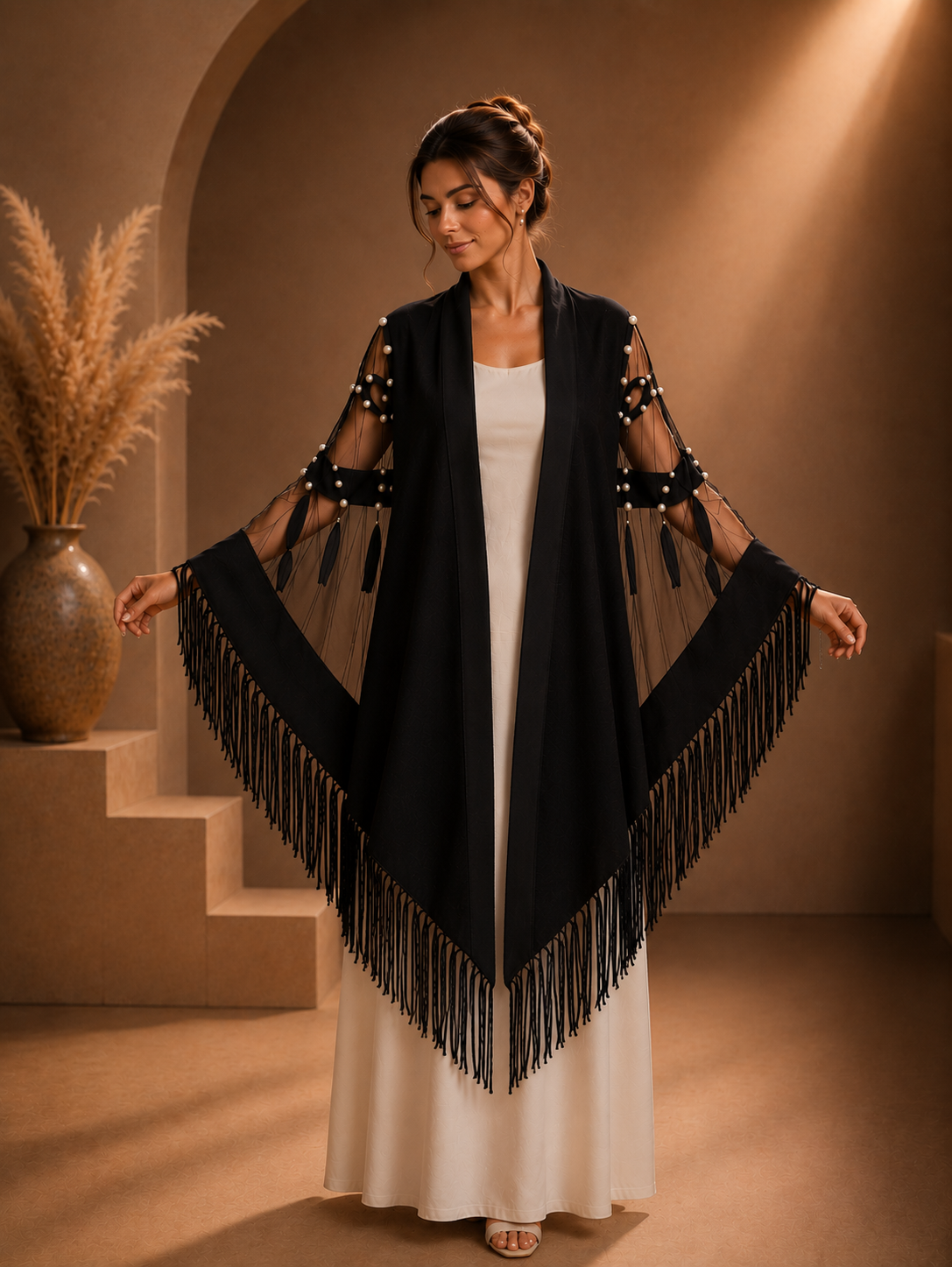 Handmade Evening Knit and Tulle Shawl