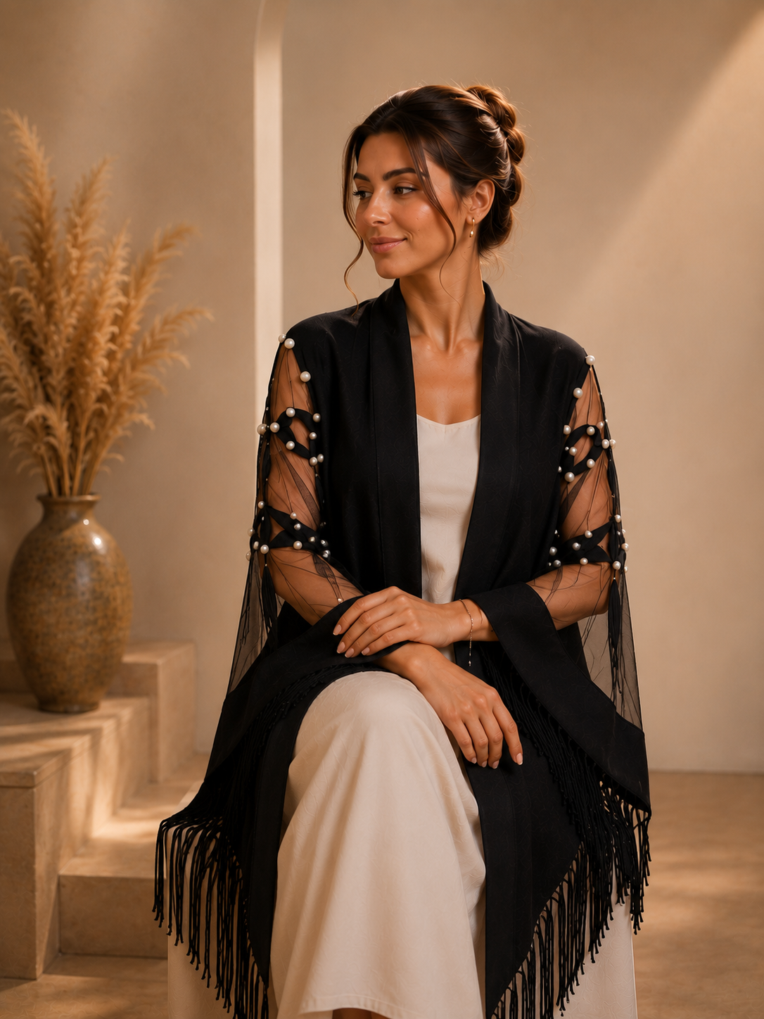 Handmade Evening Knit and Tulle Shawl