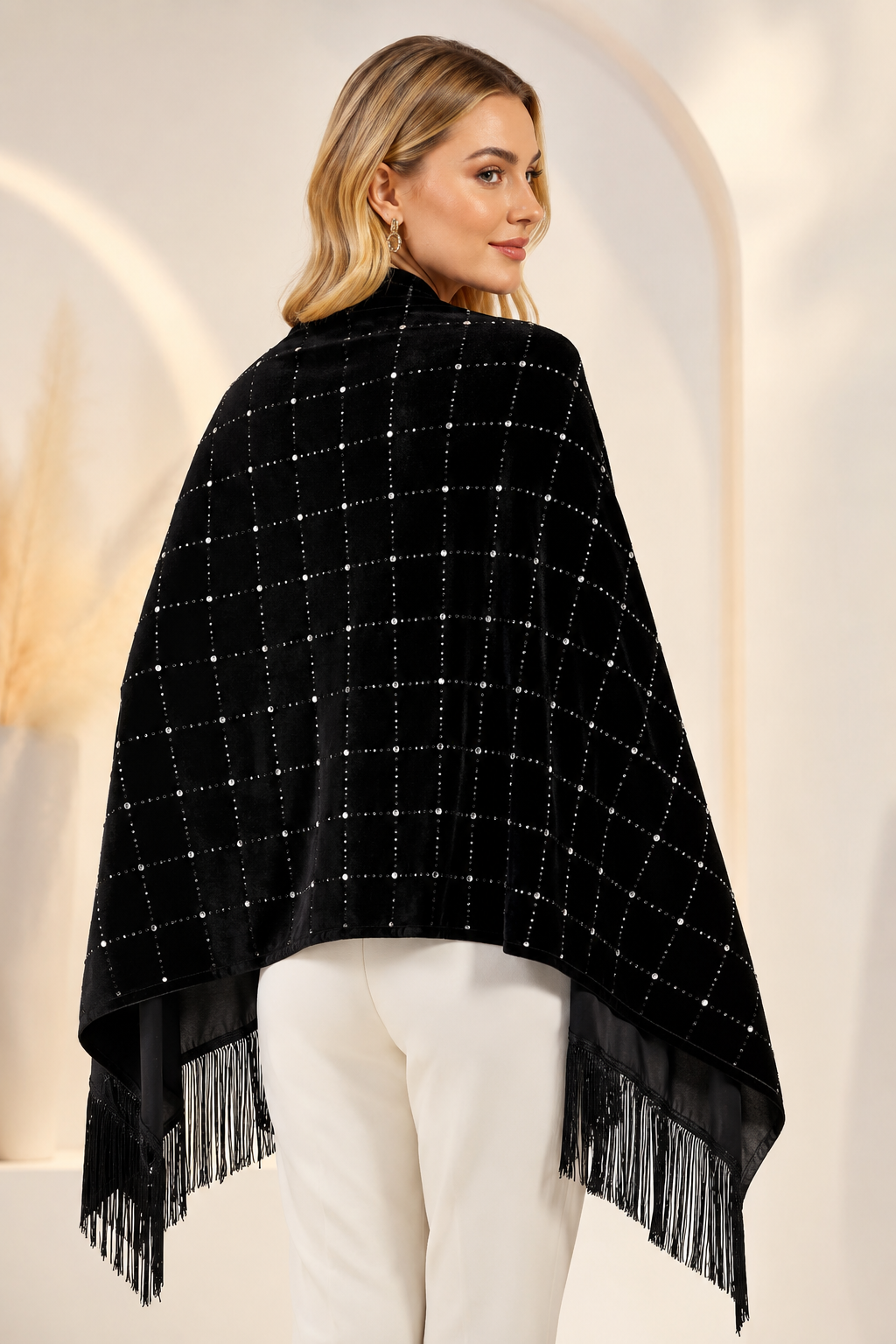 Black Velvet Shawl with Crystal Stones