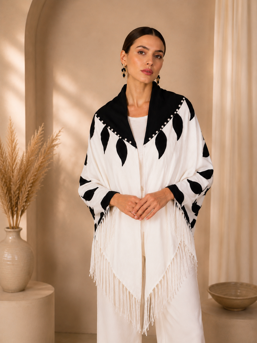Black and Ivory Knit Shawl