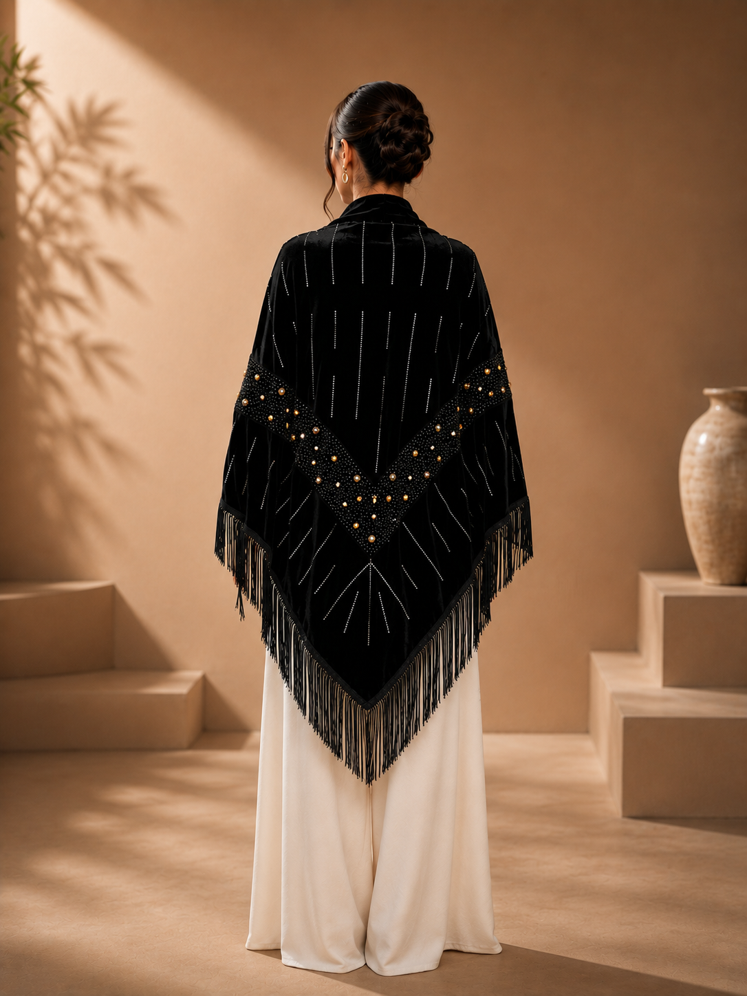 Velvet Evening Shawl with Crystal Stones