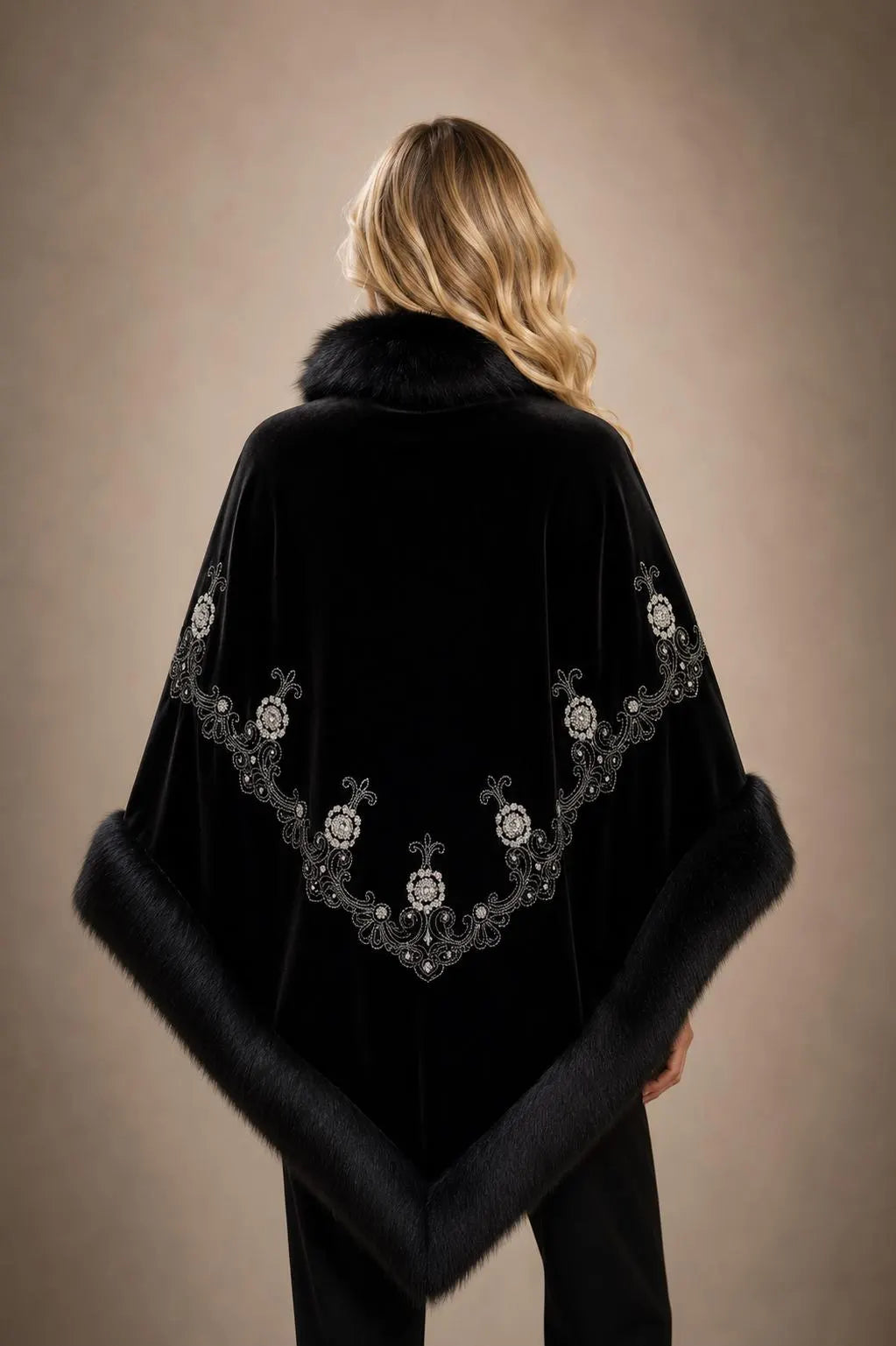 Luxury Embroidery Faux Fur Shawl
