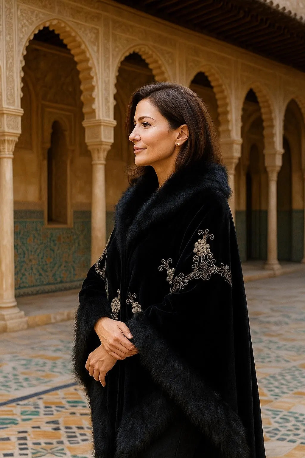 Luxury Embroidery Faux Fur Shawl