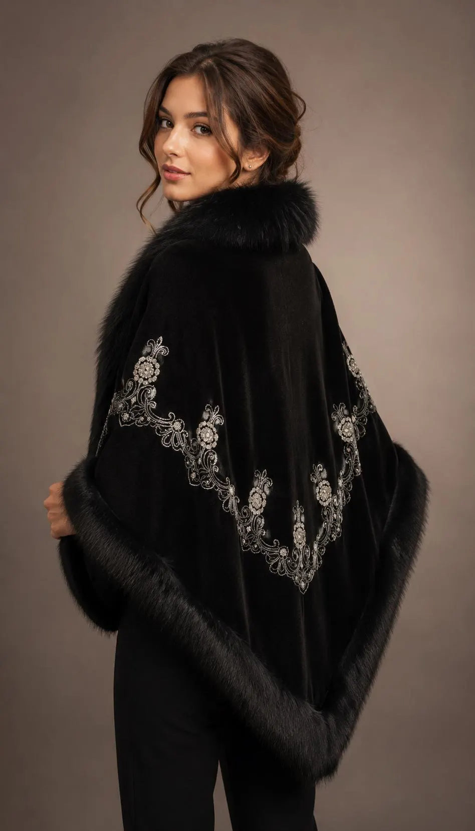Luxury Embroidery Faux Fur Shawl