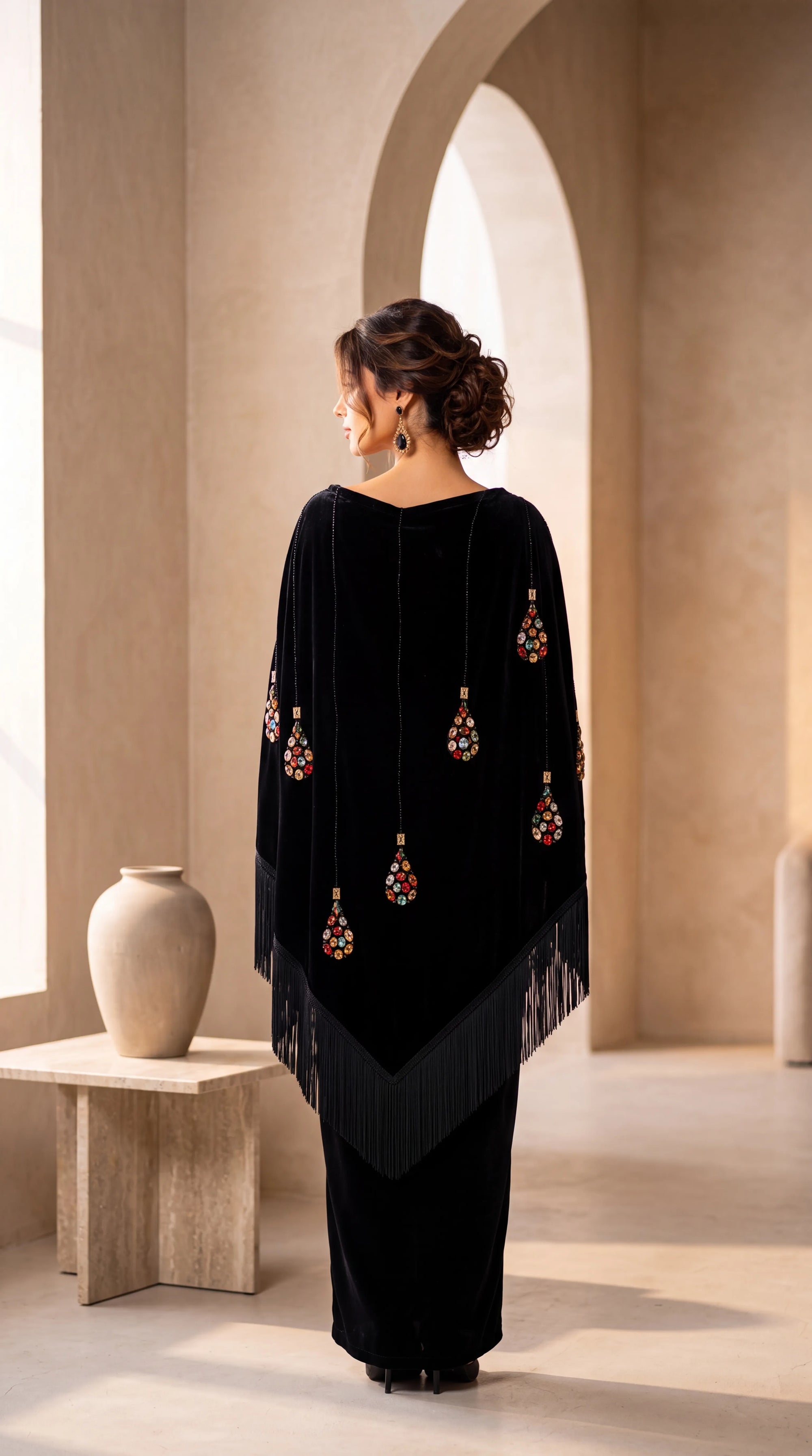 Velvet Shawl with Handmade Crystal Colourful Stones