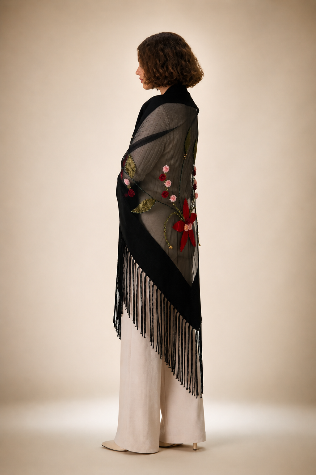 Handmade Stones Colorful Evening Knit and Tulle Shawl