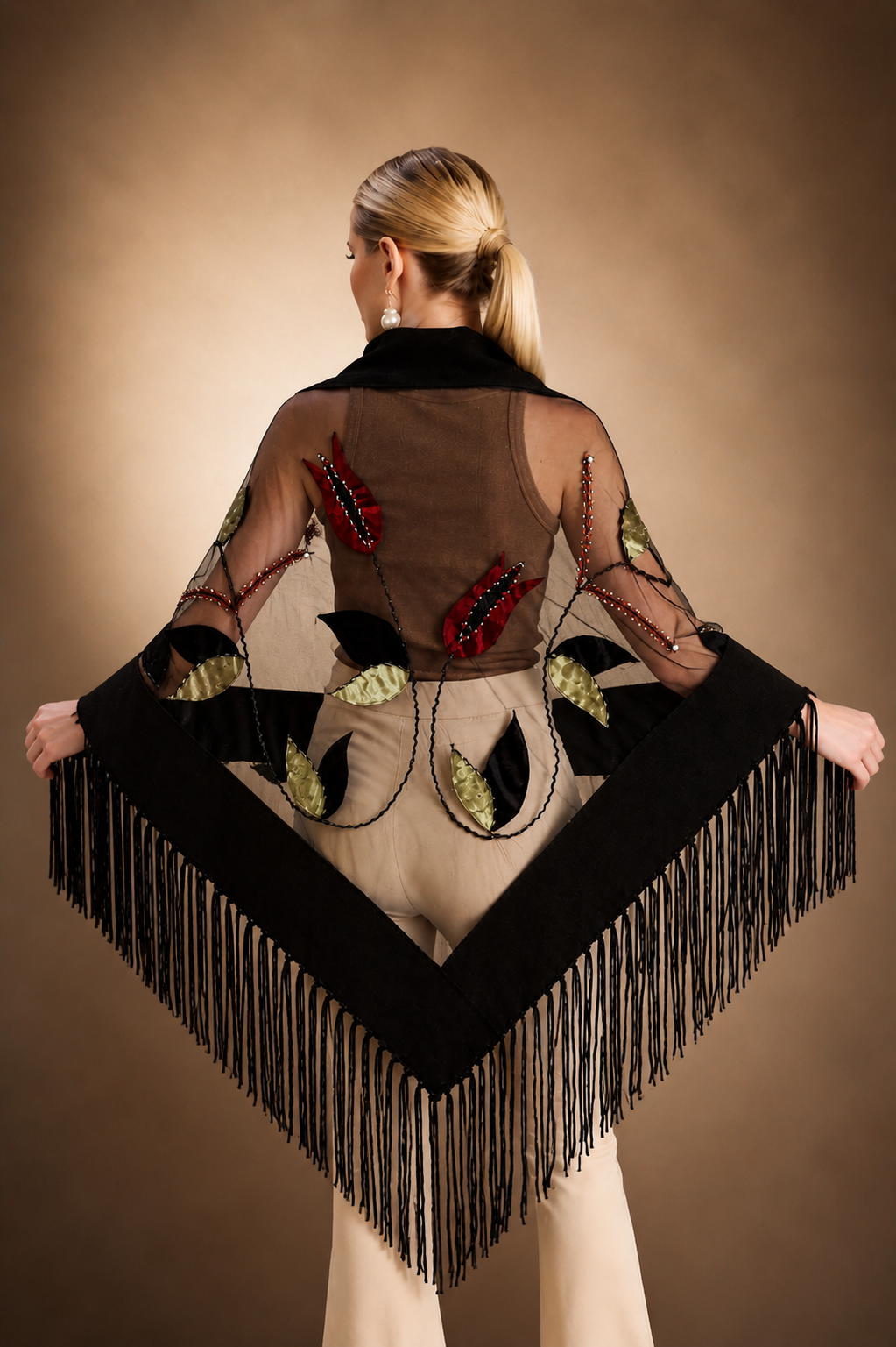 Handmade Stones Colorful Knit and Tulle Shawl