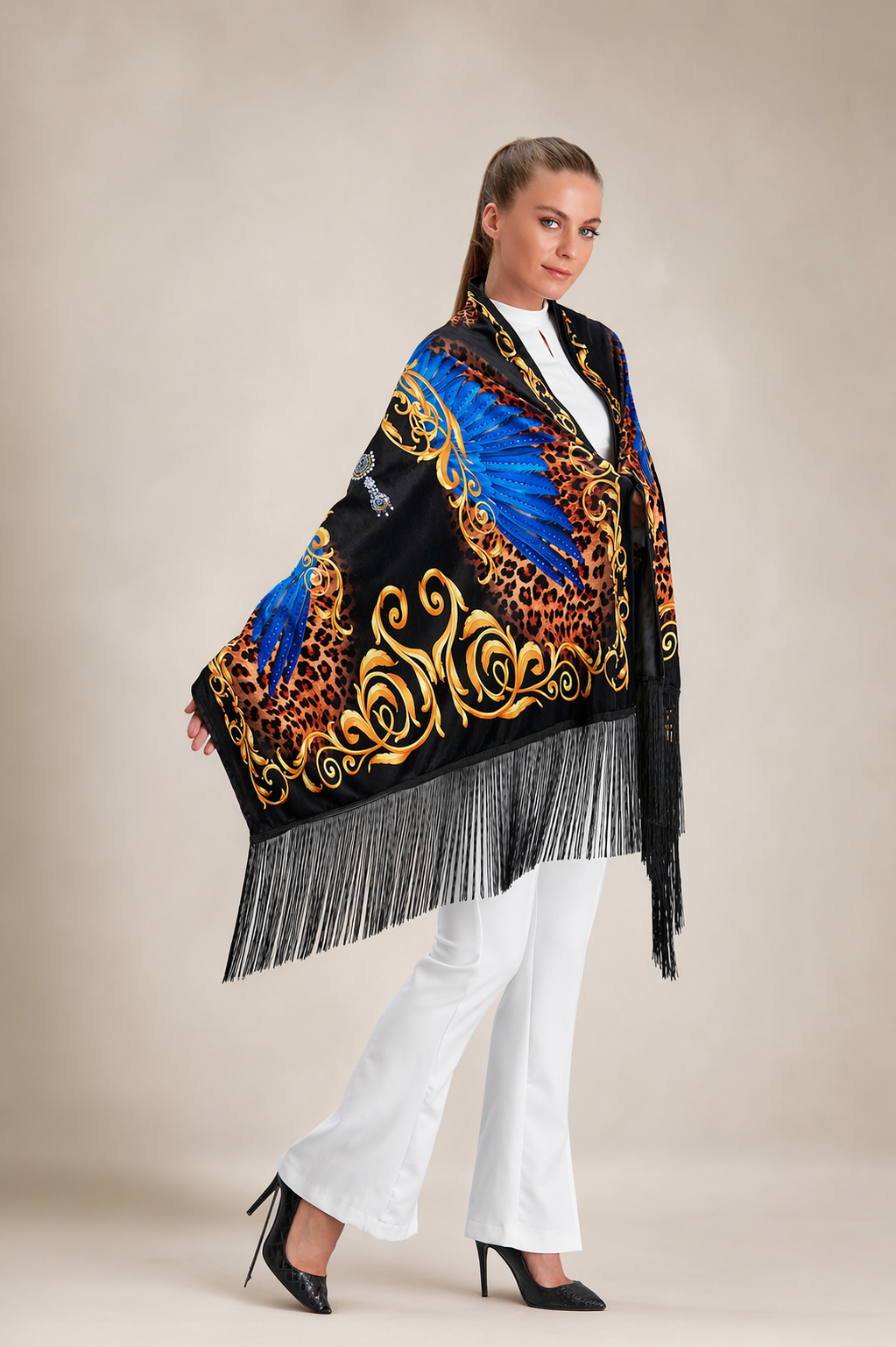 Patterned Tiger Velvet Shawl