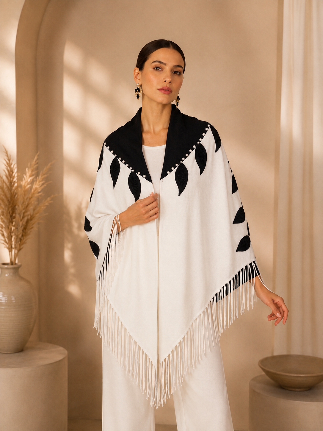 Black and Ivory Knit Shawl