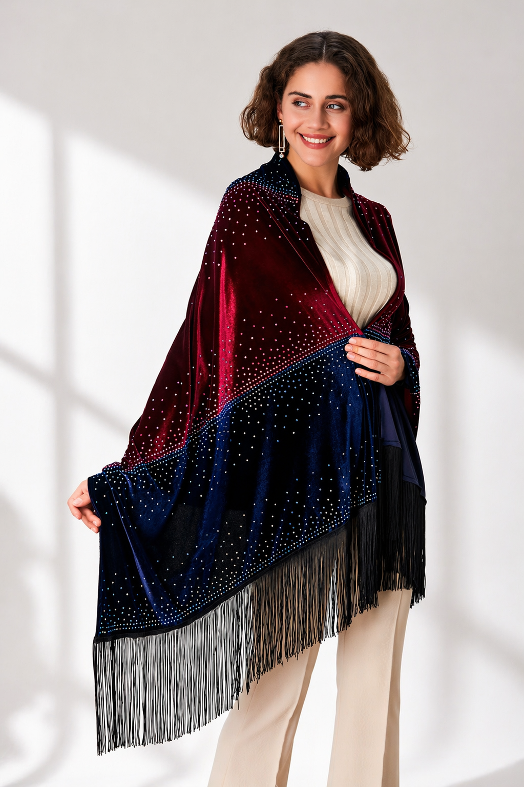 Two Colors Velvet Shawl