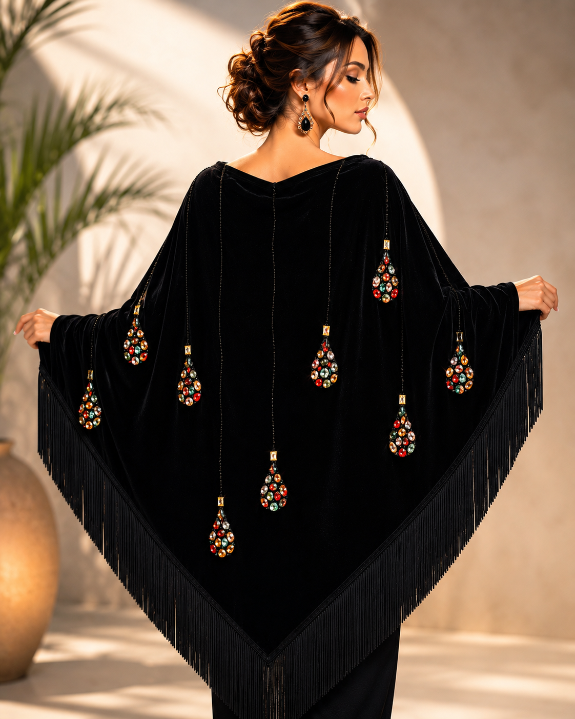 Velvet Shawl with Handmade Crystal Colourful Stones