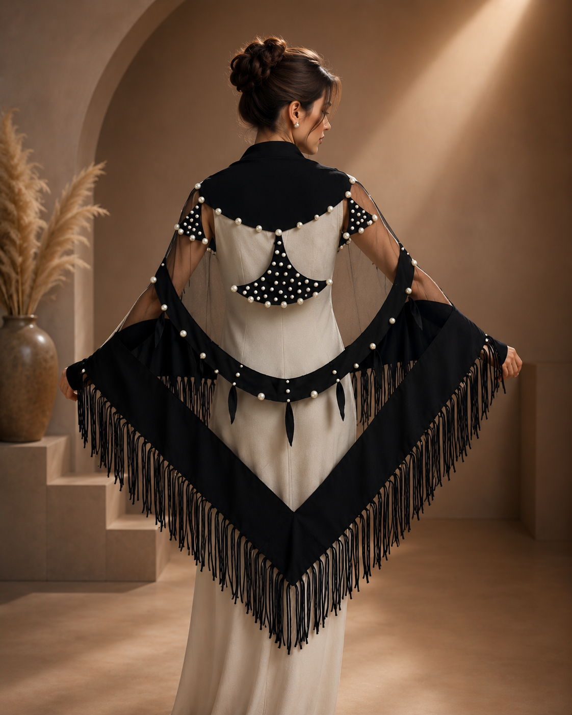 Handmade Evening Knit and Tulle Shawl
