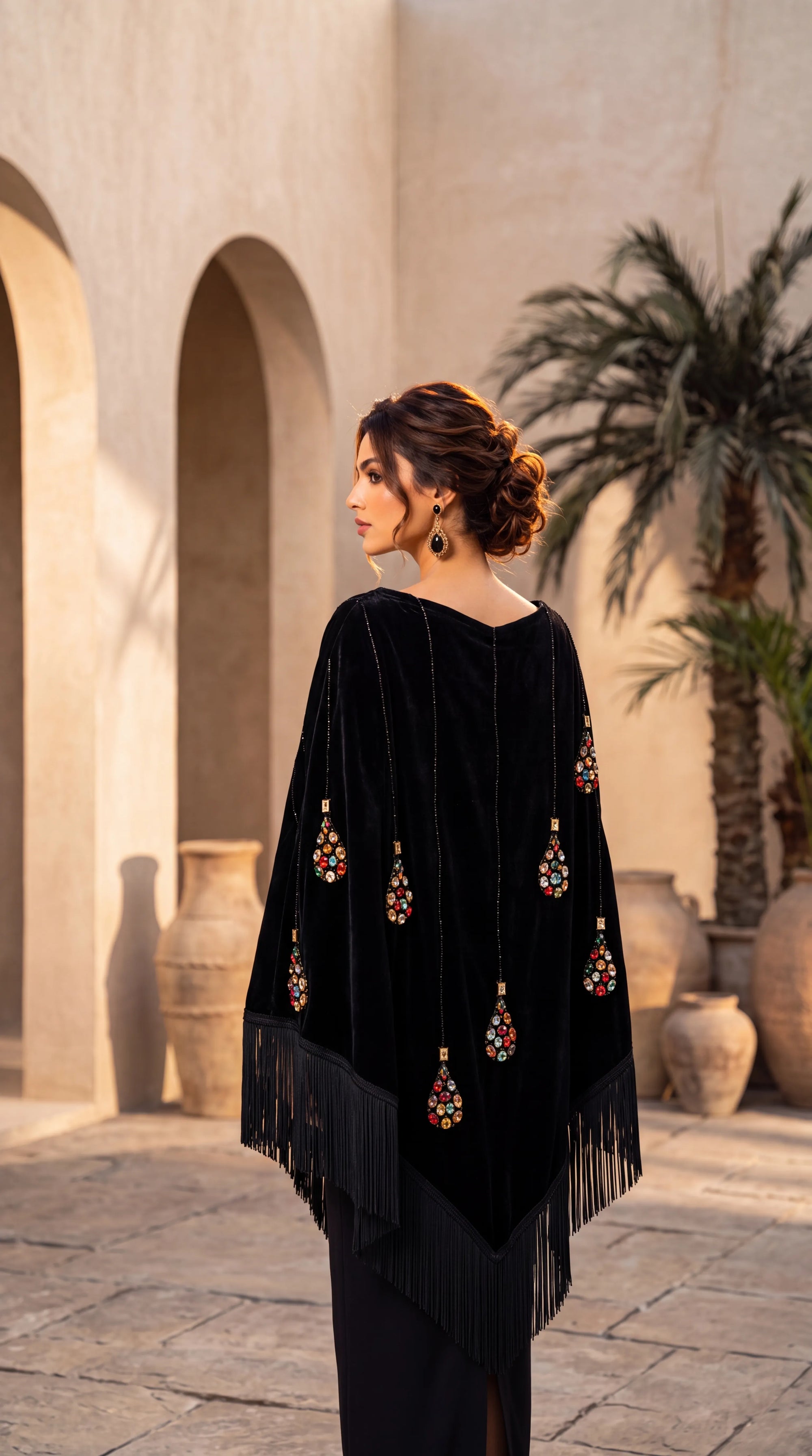 Velvet Shawl with Handmade Crystal Colourful Stones