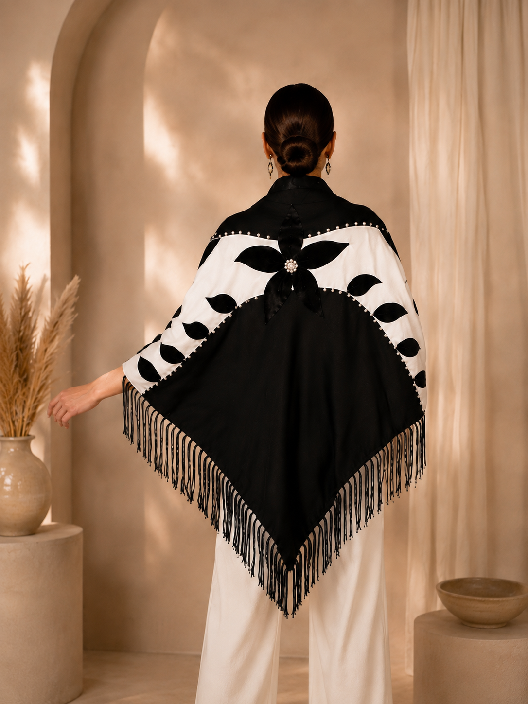 Black and Ivory Knit Shawl