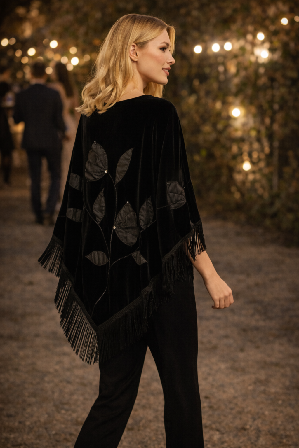 Handmade Embellisment and Flower Aplique Velvet Black Shawl
