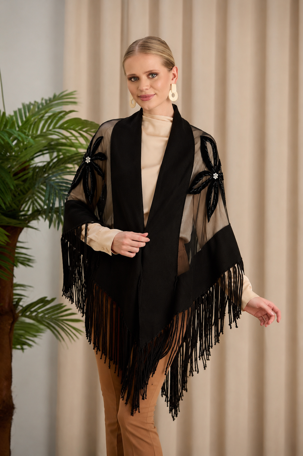 Stones Evening Knit and Tulle Shawl