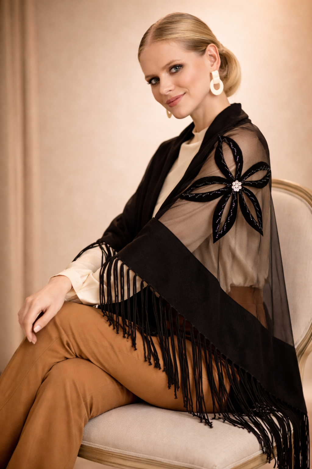 Stones Evening Knit and Tulle Shawl
