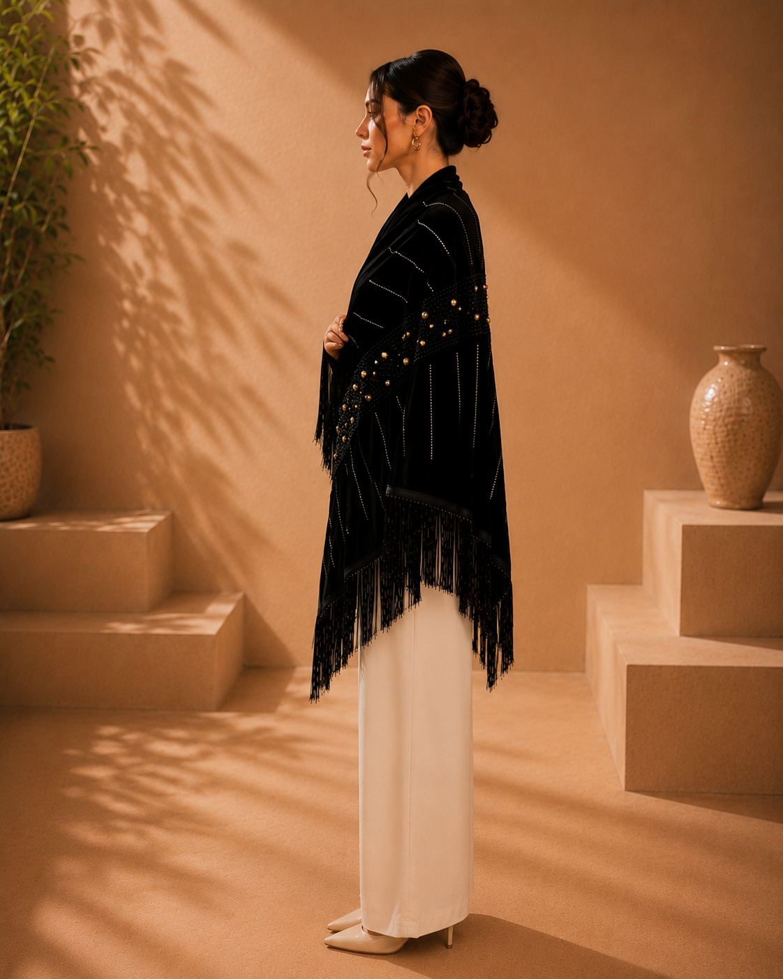 Velvet Evening Shawl with Crystal Stones