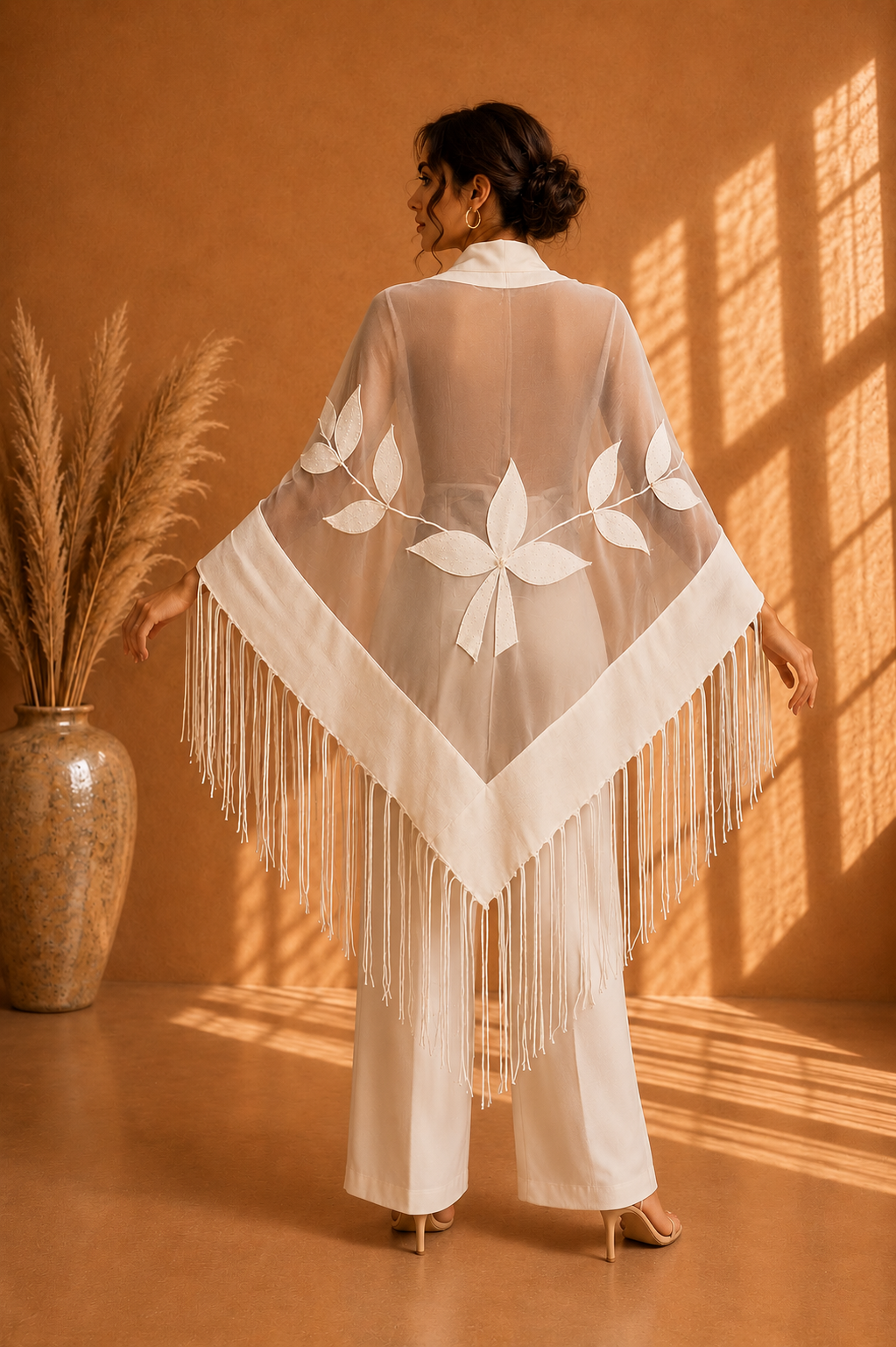 White Bridal Knit and Tulle Shawl