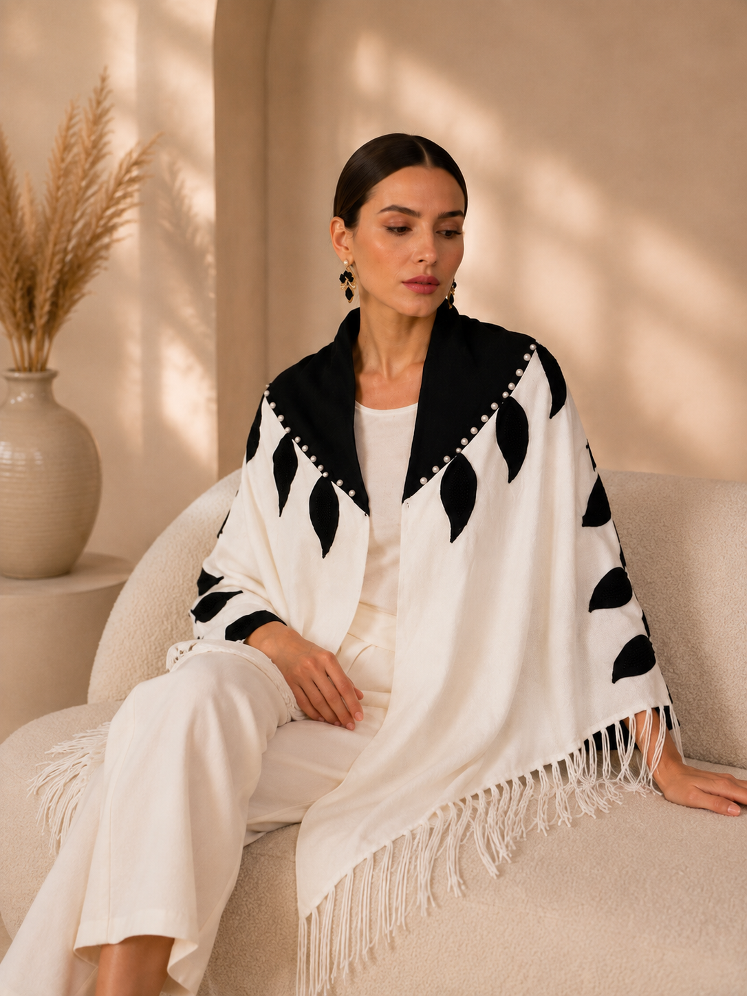Black and Ivory Knit Shawl