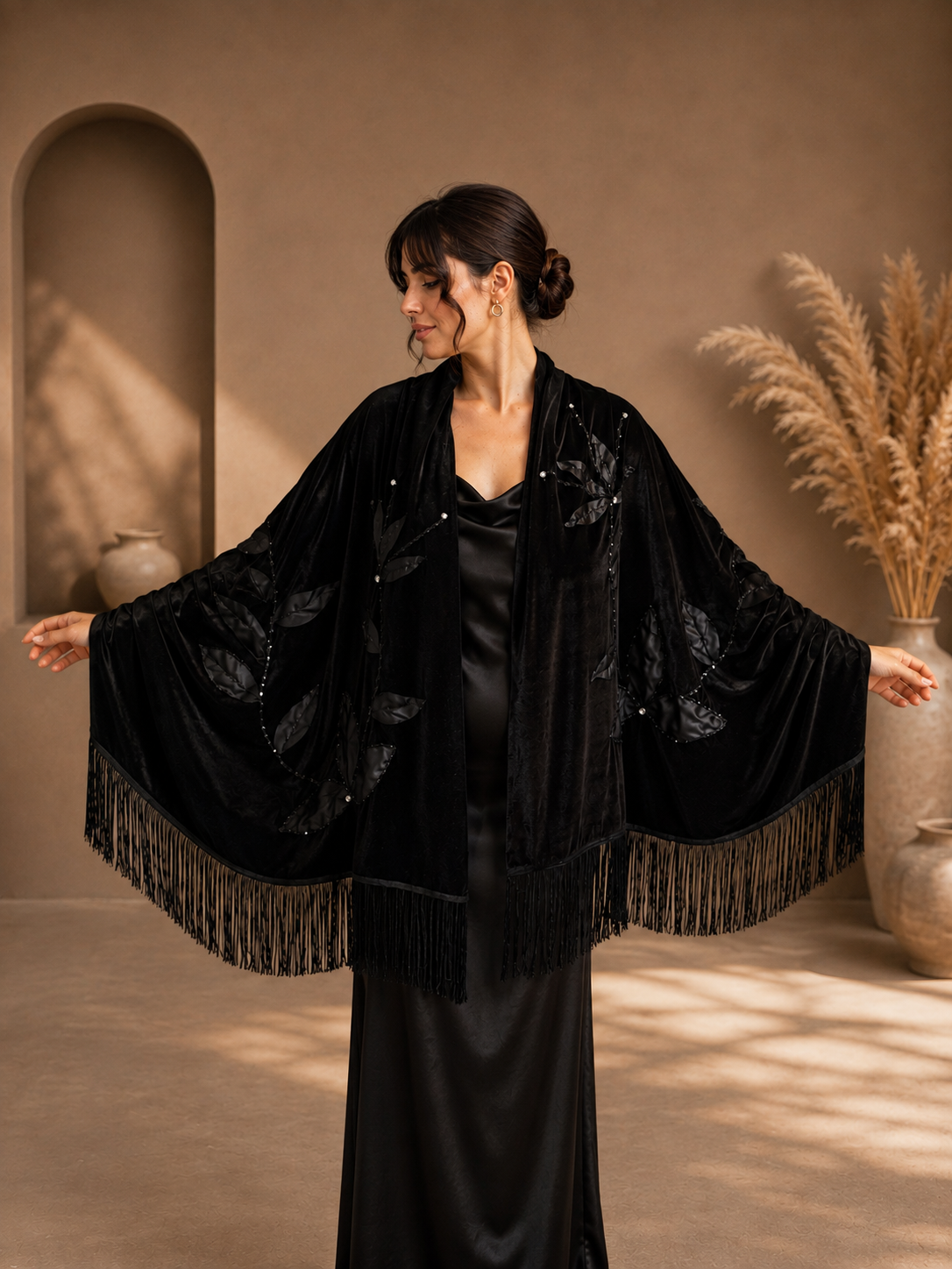 Velvet Shawl with Handmade Stone Embellishment