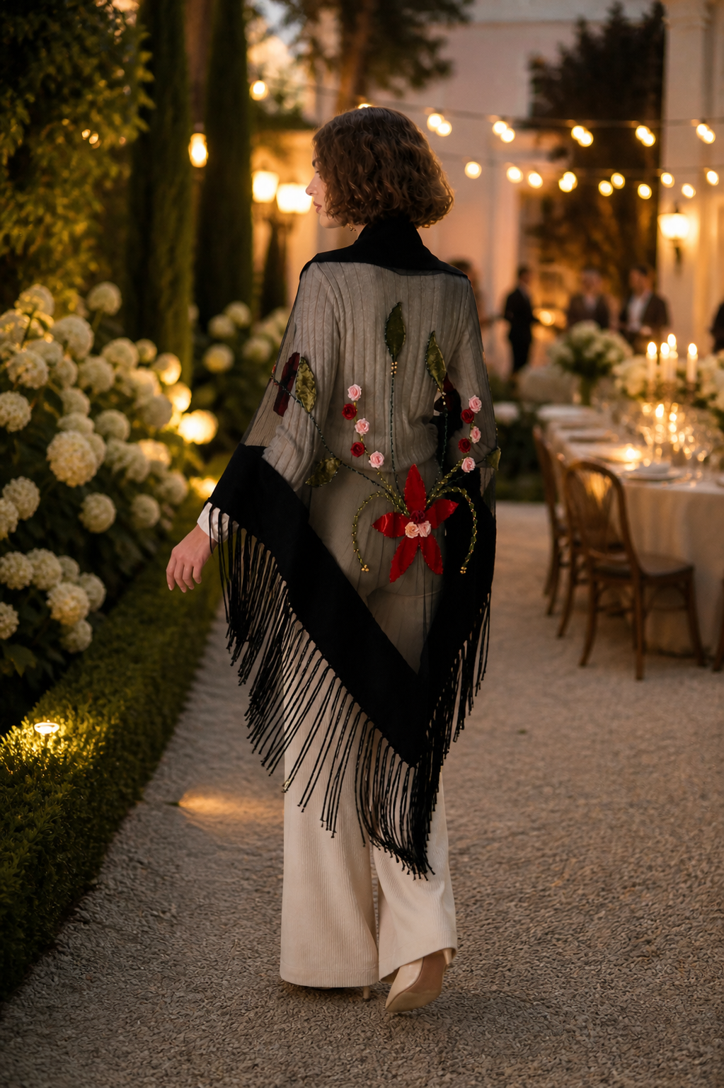 Handmade Stones Colorful Evening Knit and Tulle Shawl