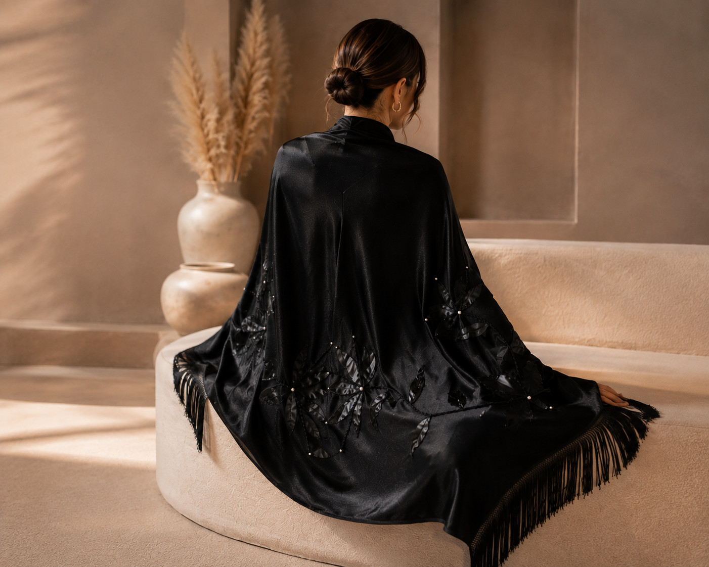 Velvet Shawl with Handmade Stone Embellishment