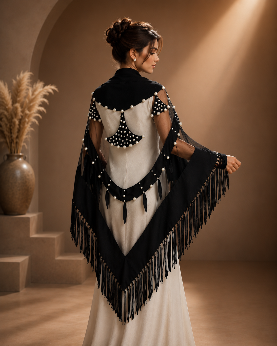 Handmade Evening Knit and Tulle Shawl