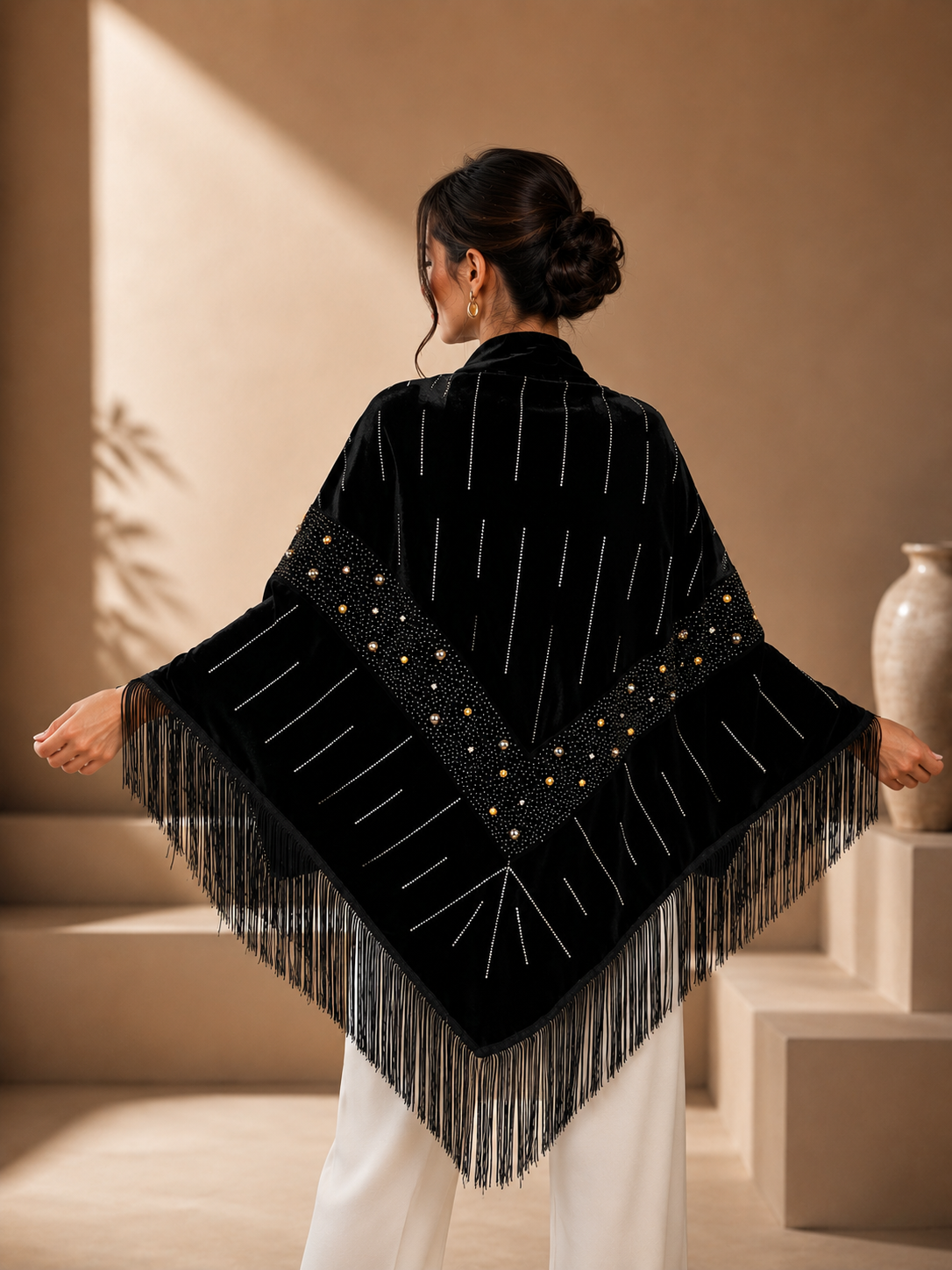 Velvet Evening Shawl with Crystal Stones