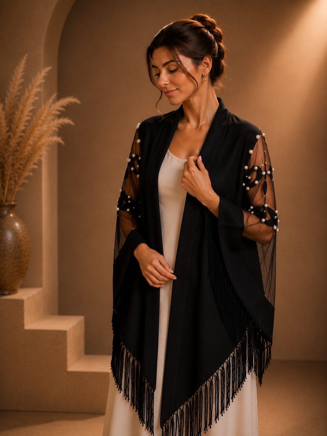 Handmade Evening Knit and Tulle Shawl