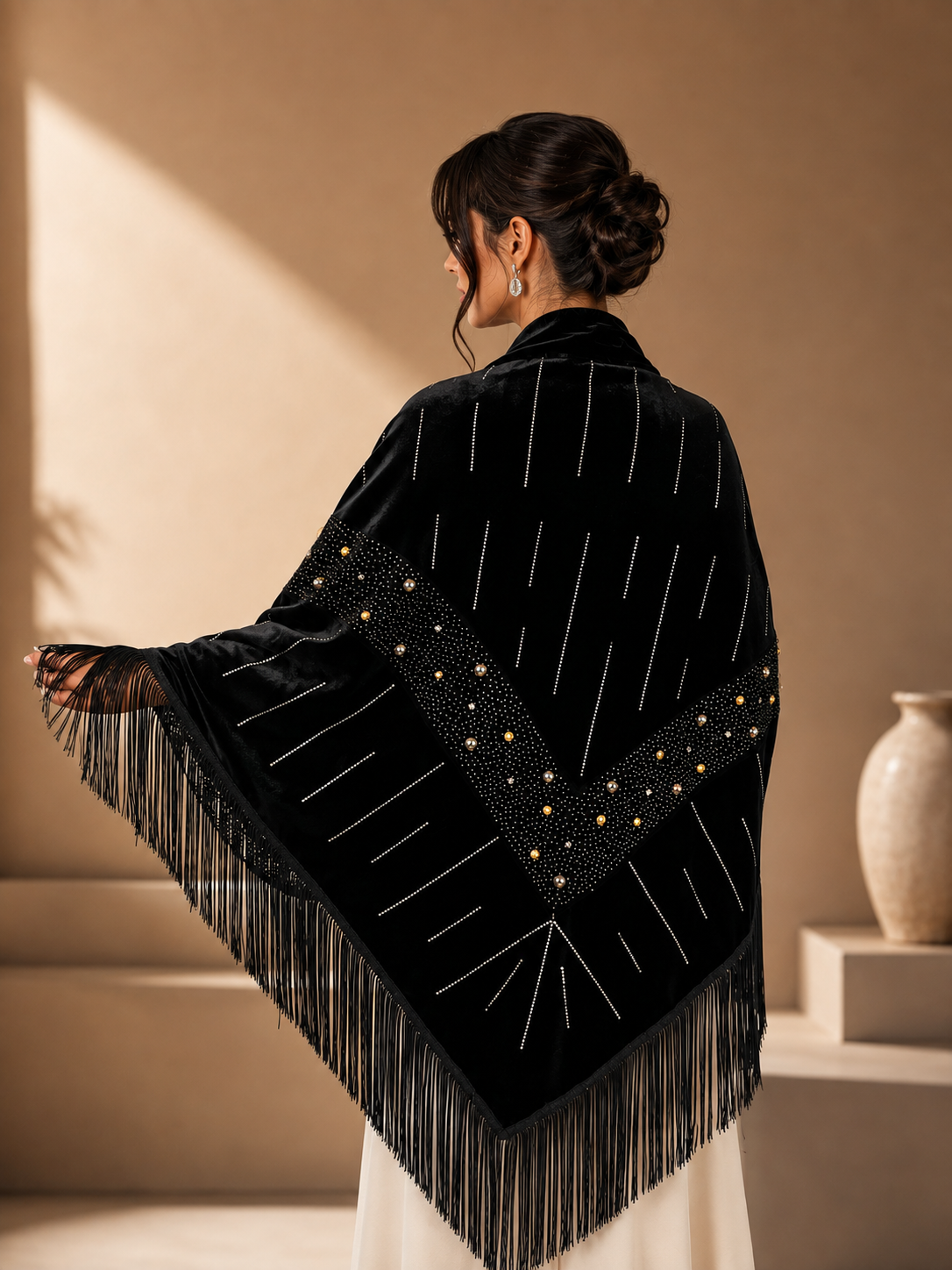 Velvet Evening Shawl with Crystal Stones