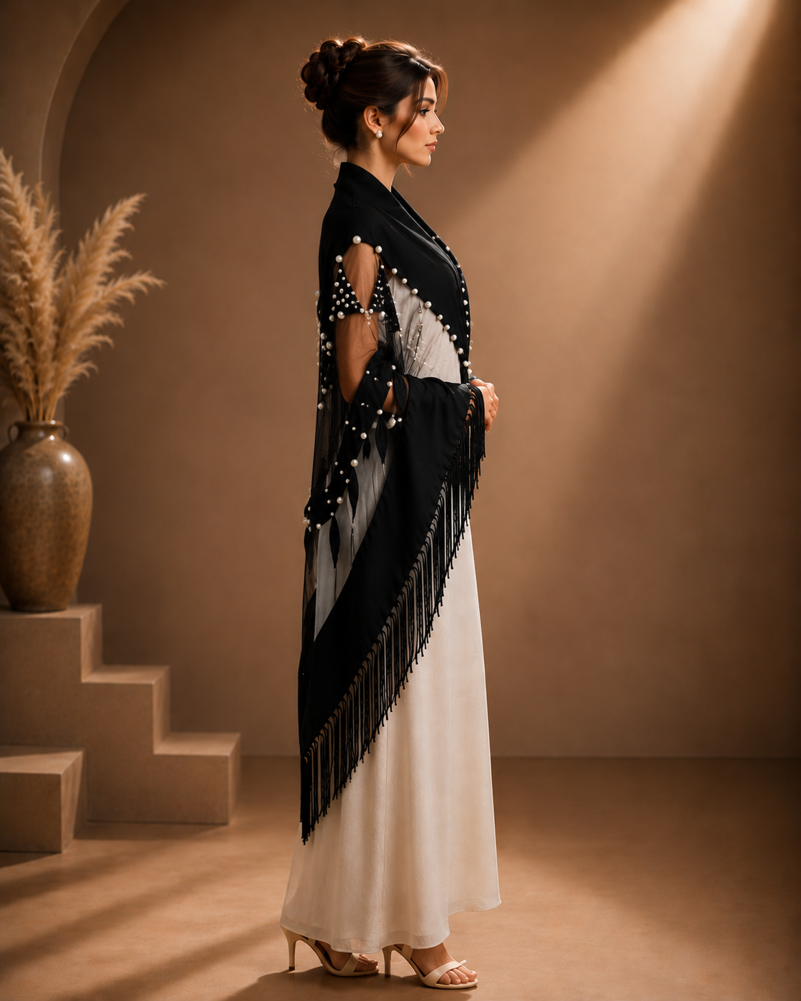 Handmade Evening Knit and Tulle Shawl
