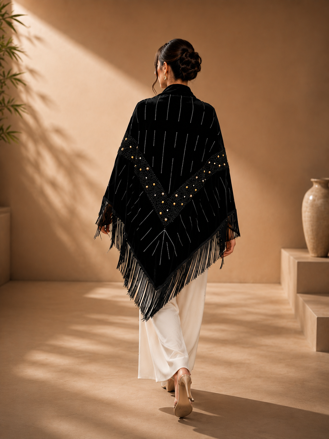 Velvet Evening Shawl with Crystal Stones