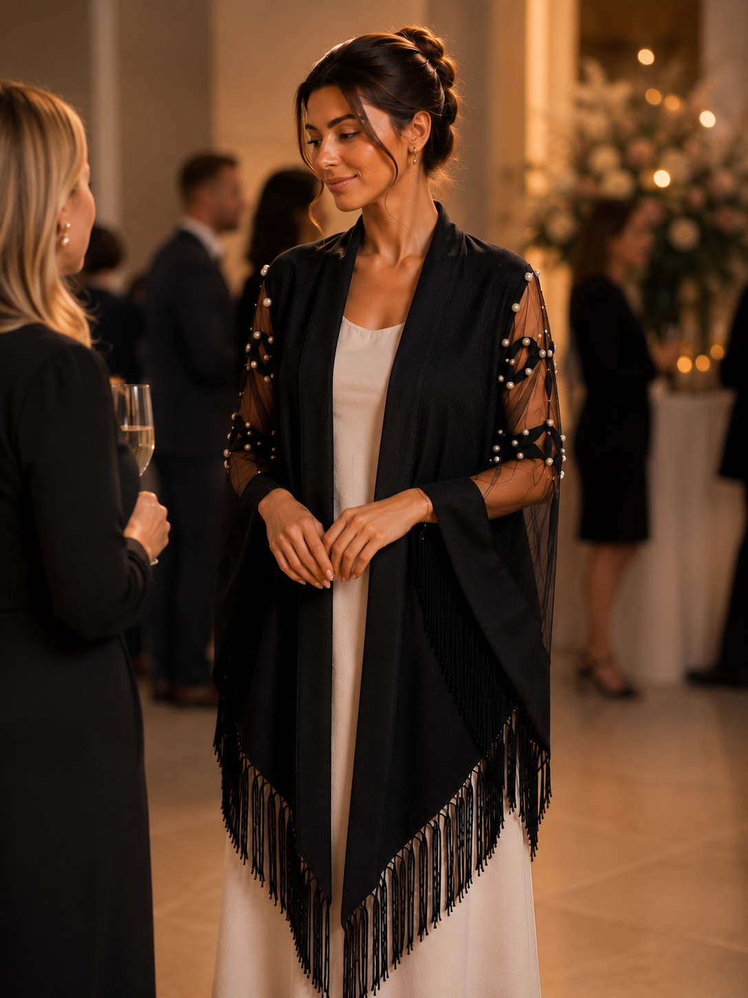 Handmade Evening Knit and Tulle Shawl