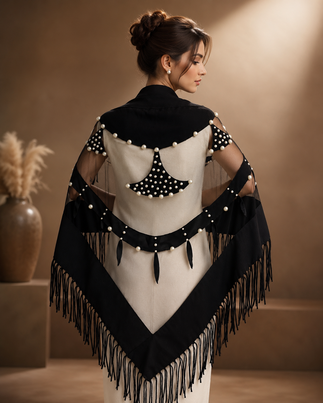 Handmade Evening Knit and Tulle Shawl
