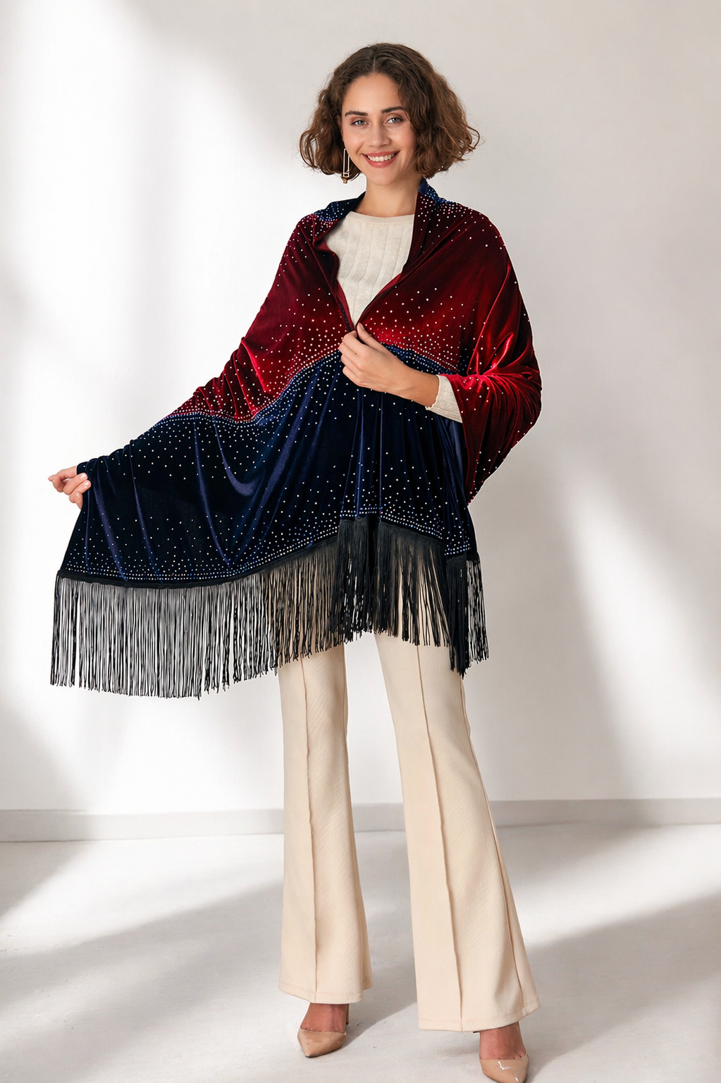 Two Colors Velvet Shawl
