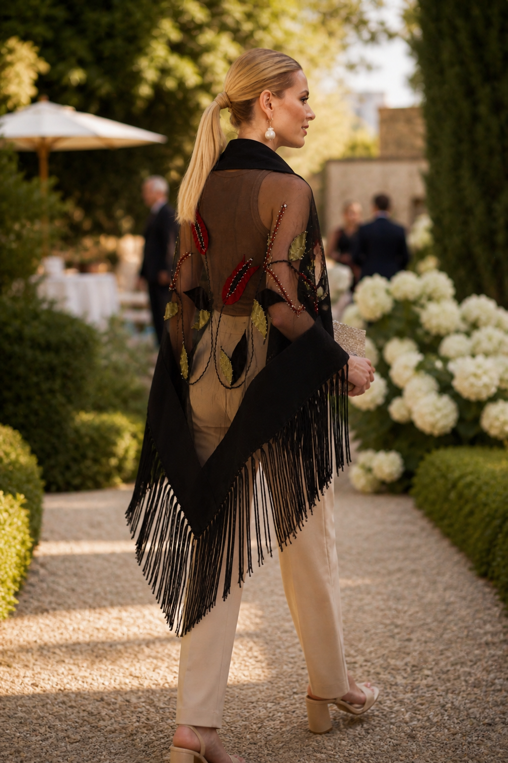 Handmade Stones Colorful Knit and Tulle Shawl