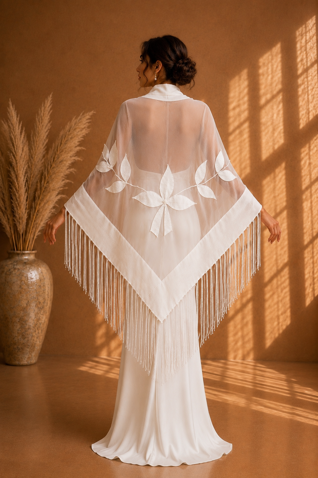 White Bridal Knit and Tulle Shawl