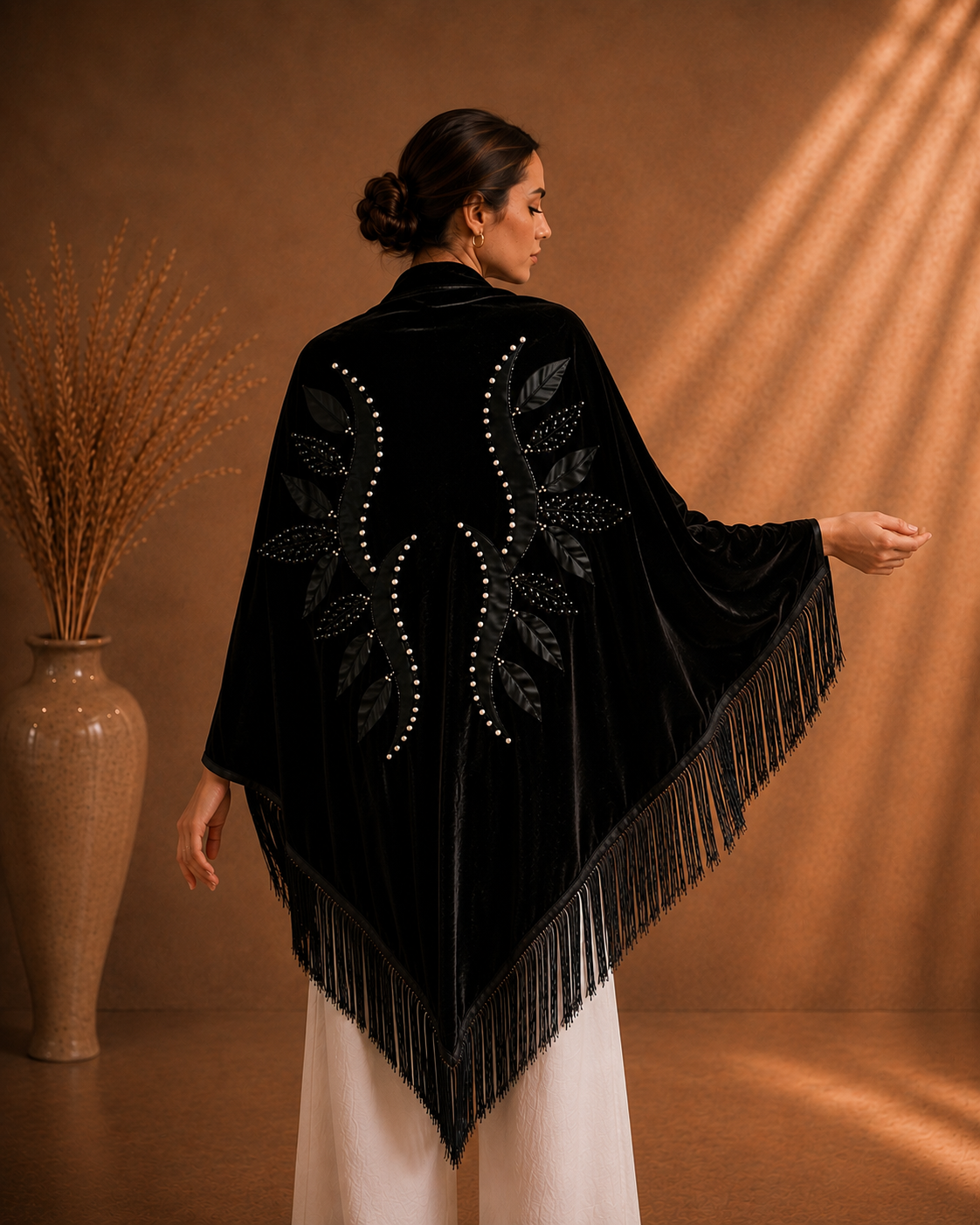 Velvet Black Shawl with Beaded Embellisment