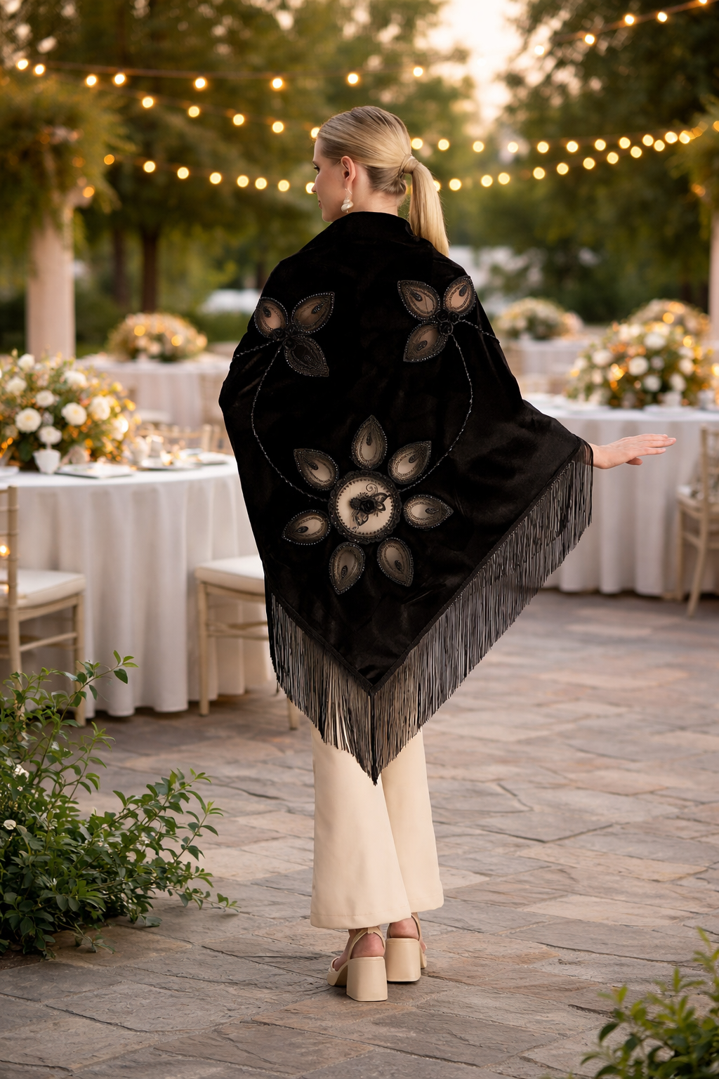 Velvet Shawl Embroidered and Crystal Embellishments