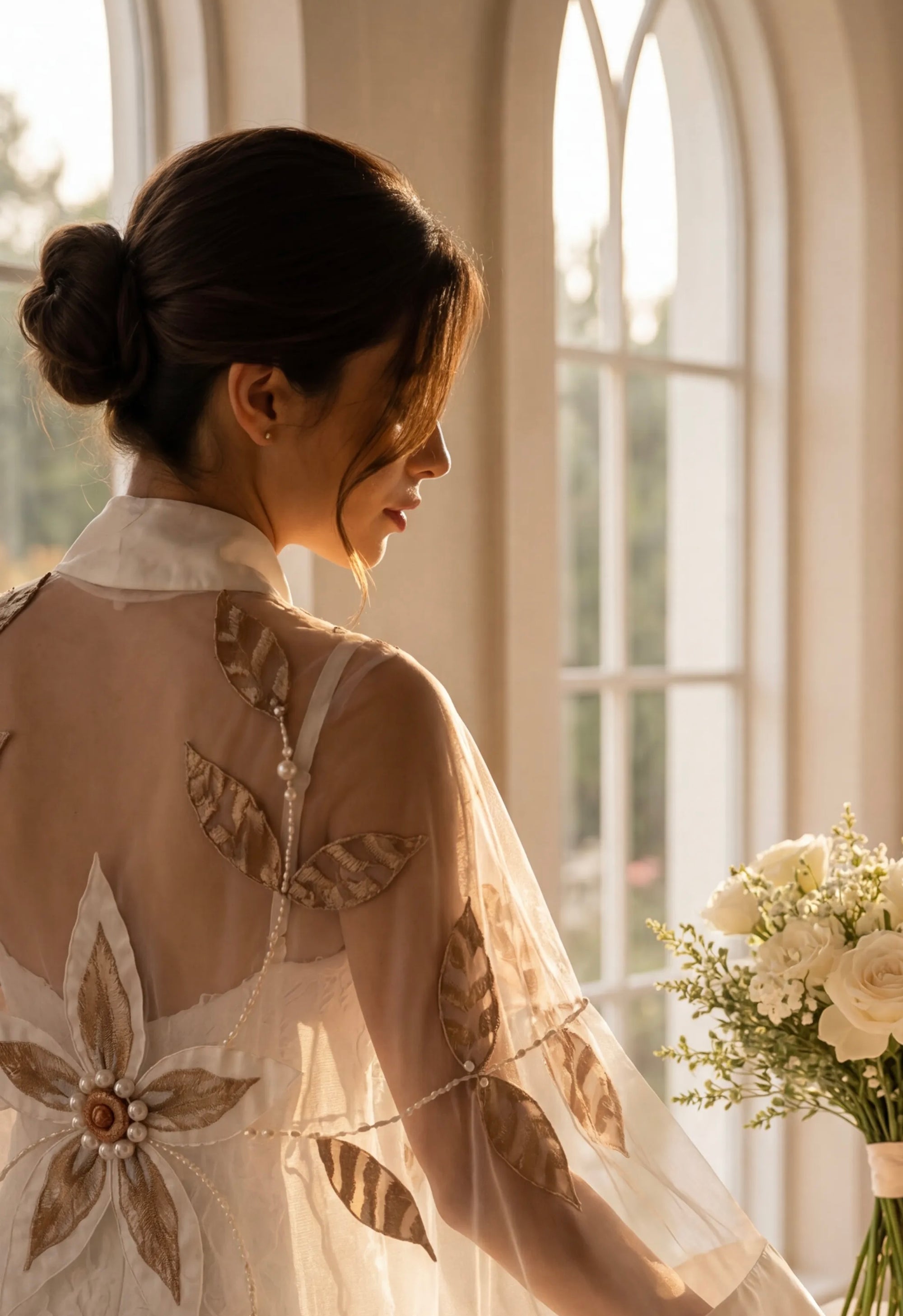 White Bridal Folaral Aplique Knit and Tulle Shawl