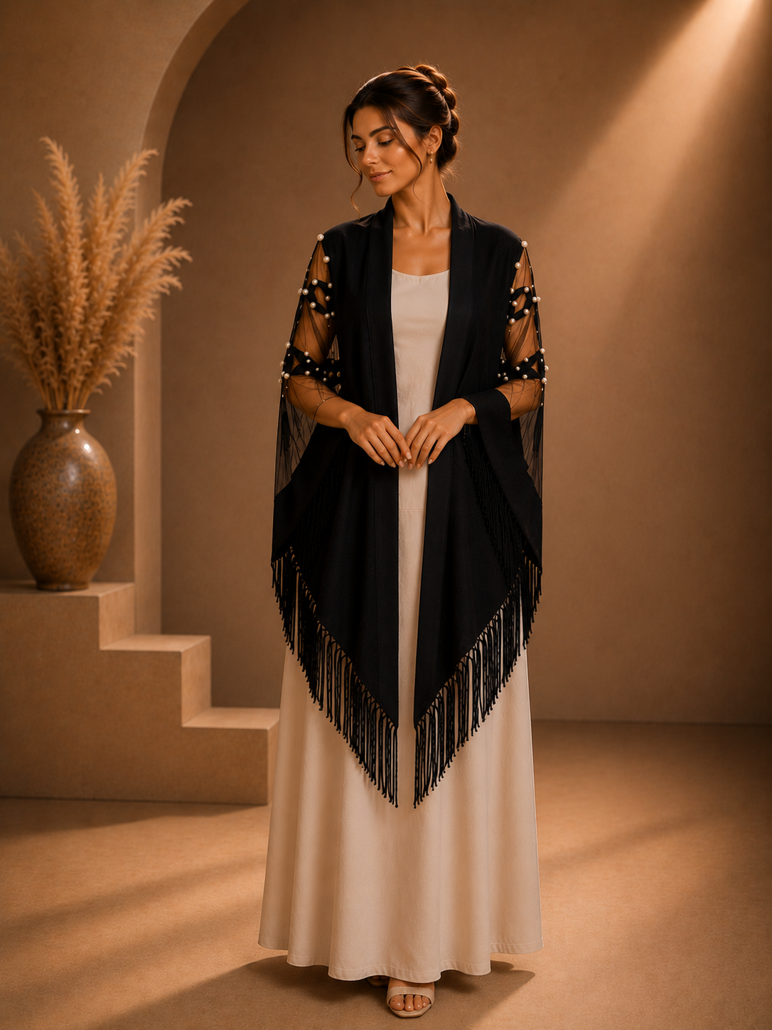 Handmade Evening Knit and Tulle Shawl
