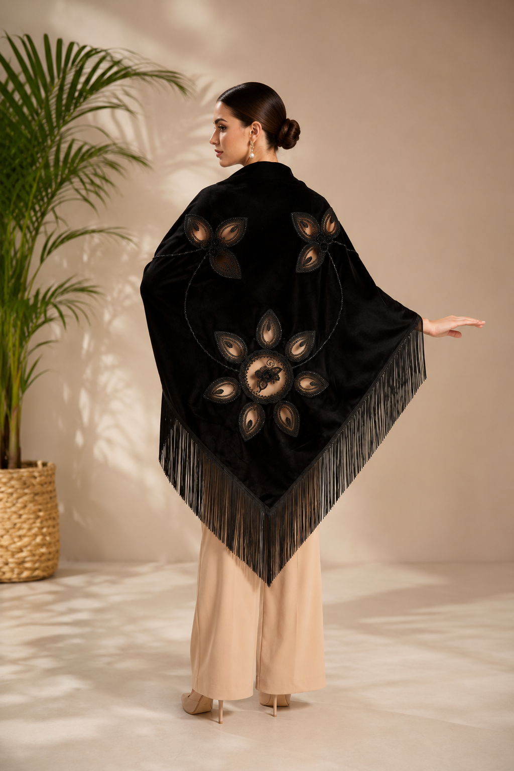 Velvet Shawl Embroidered and Crystal Embellishments