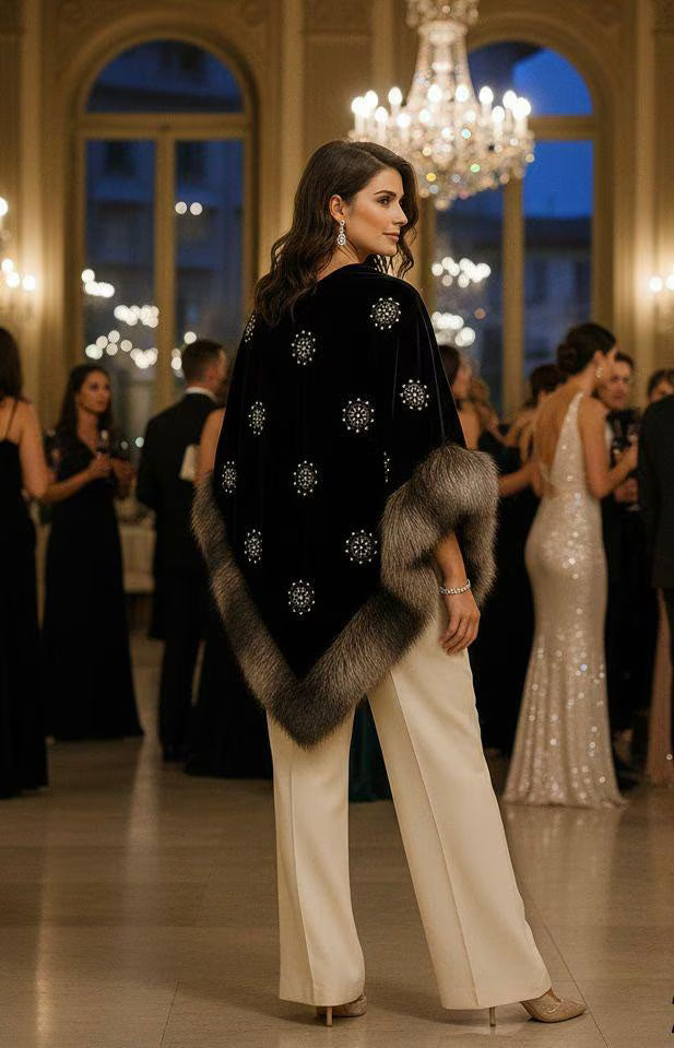 Faux Fur and Velvet Shawl