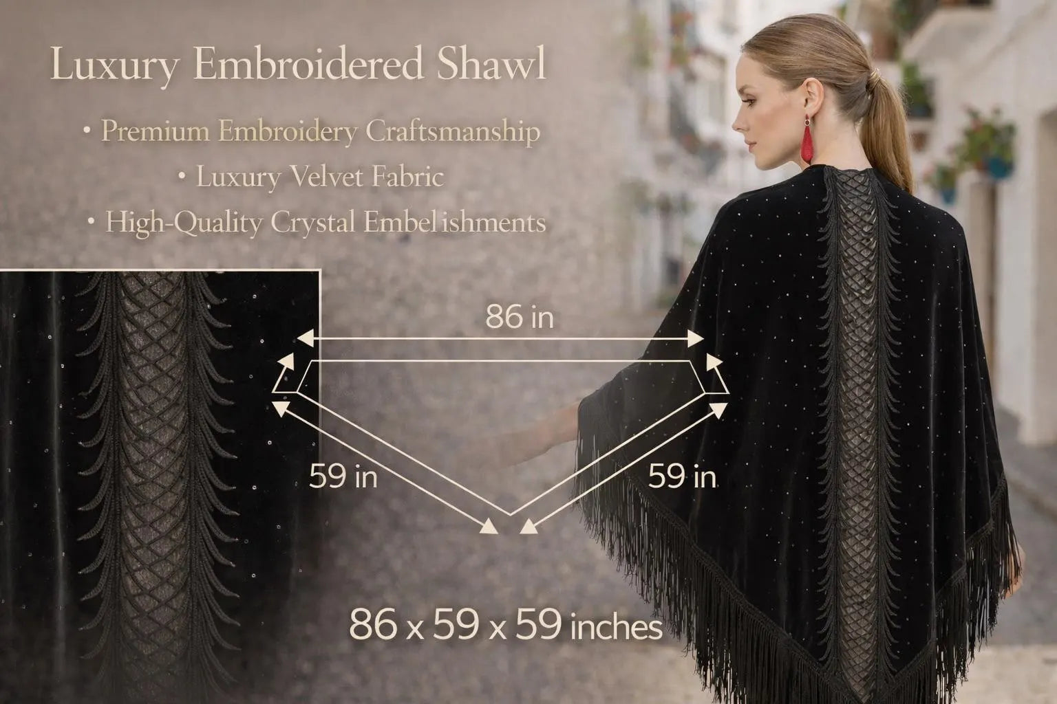 Embroidery Backside Velvet Shawl