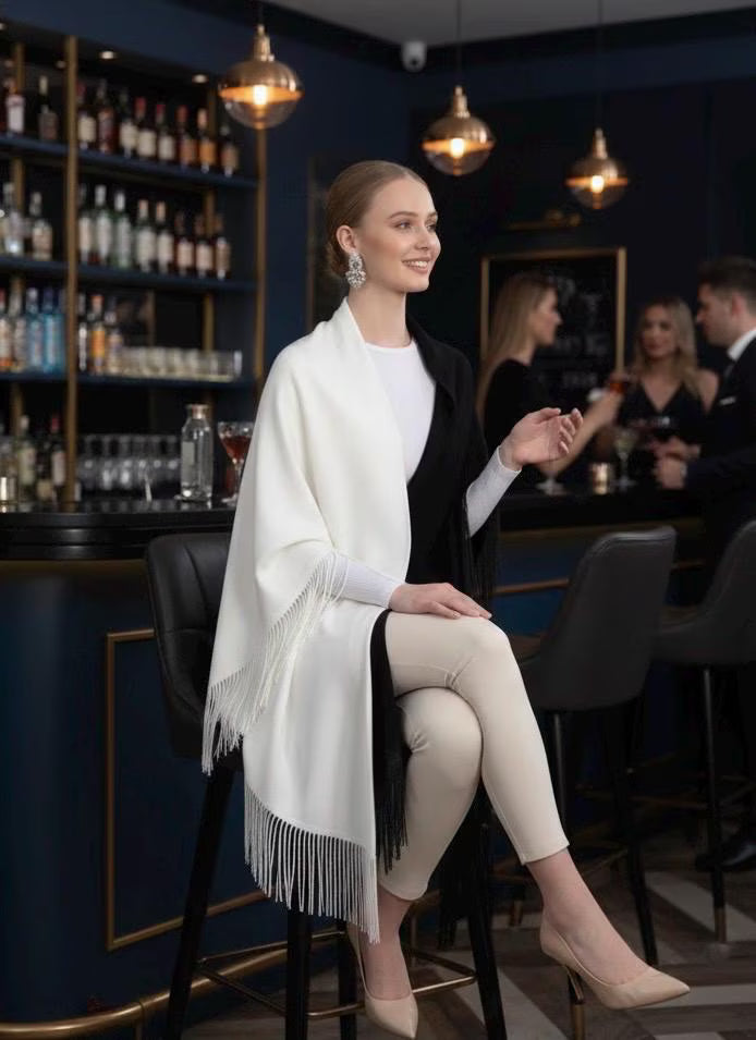 Black White Wool Shawl